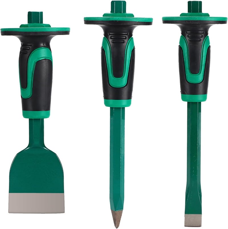 CForge Heavy Duty Masonry Chisel Set,12 Inch Point and Flat Chisel, 9 Inch Brick Chisel With Hand Protector,for Demolition,Mason,Carving,Concrete (3 PCS Set) - Image 1